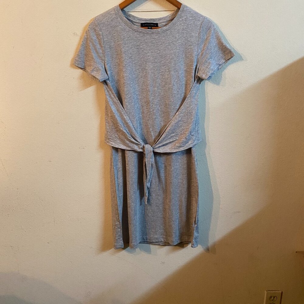 SANCTUARY XS HEATHER GRAY CASUAL SHORT-SLEEVE TIE-WAIST T-SHIRT DRESS